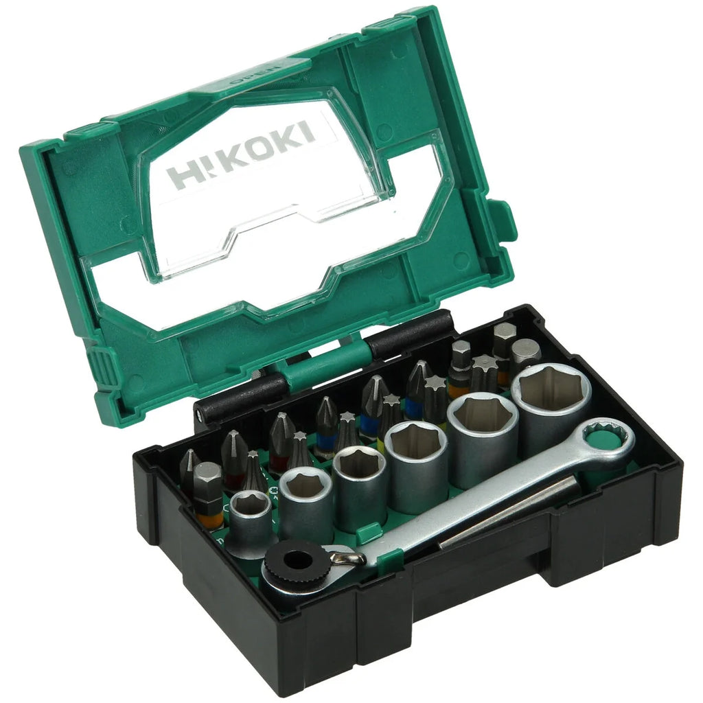 Hikoki Bit-Box 1/4'', 24-teilig, 25mm, inkl. Ratsche, Größe I