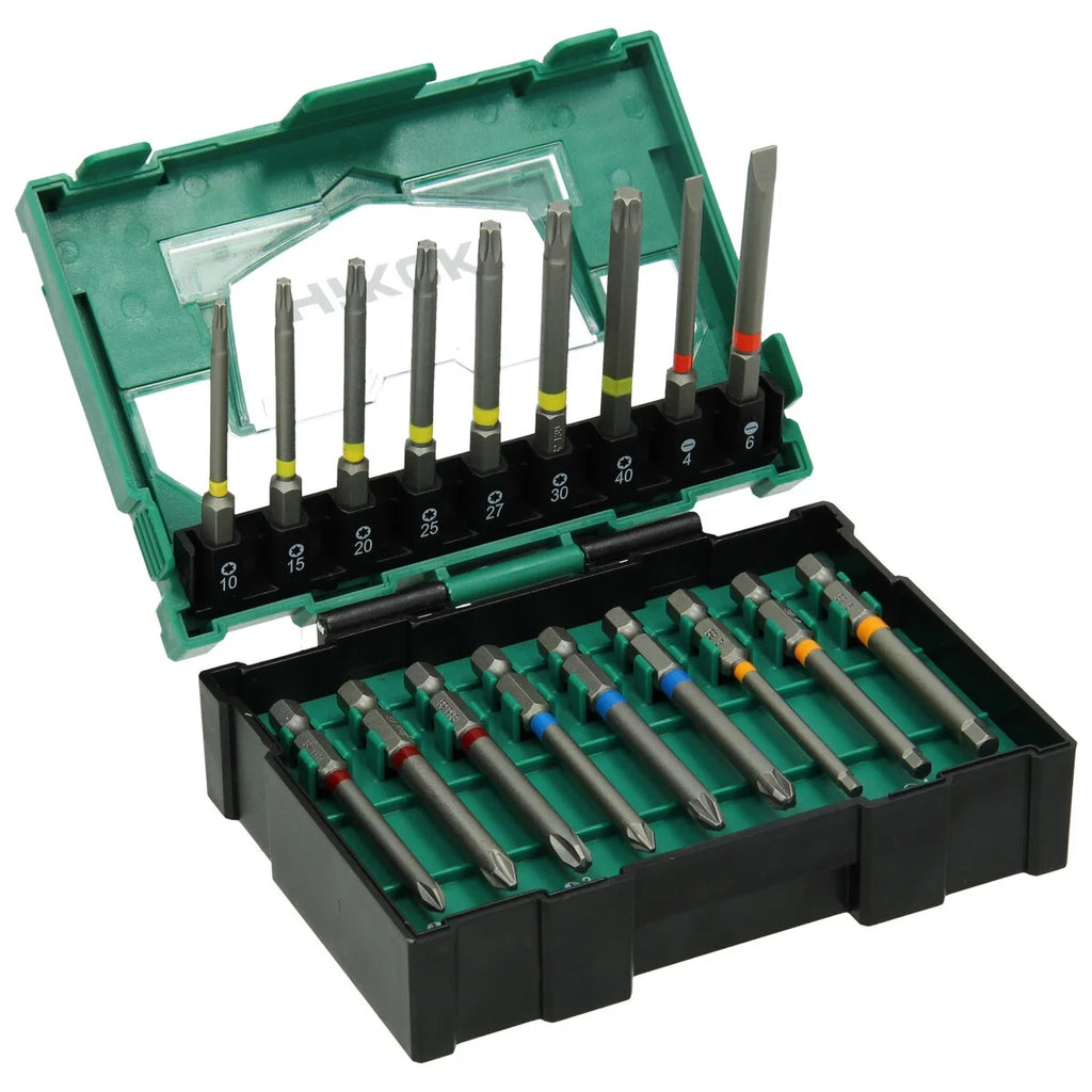 Hikoki Bit-Box 1/4'', 18-teilig, 75mm, inkl. magnetischem Bithalter, Größe II